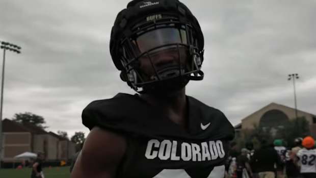 Juwan Mitchell in a Colorado uniform at practice
